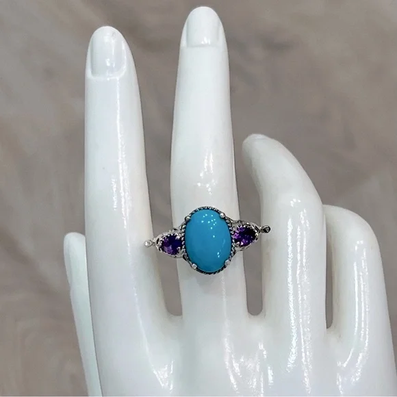 Arizona Sleeping Beauty Turquoise AmethystElephant Head Sterling Silve…